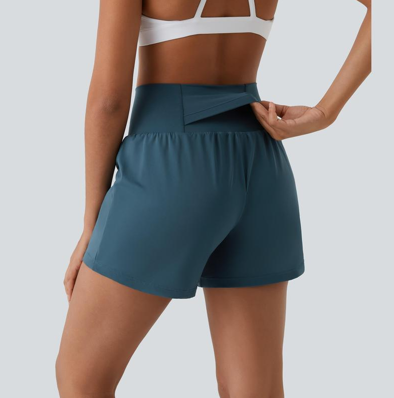 Shorts Compressão 2 em 1 Bolso Traseiro e Lateral Oculto, Ajuste Elástico e Confortável