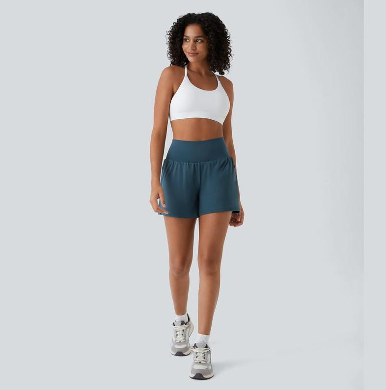 Shorts Compressão 2 em 1 Bolso Traseiro e Lateral Oculto, Ajuste Elástico e Confortável