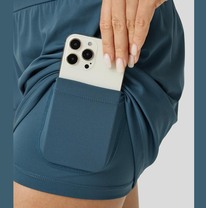 Shorts Compressão 2 em 1 Bolso Traseiro e Lateral Oculto, Ajuste Elástico e Confortável